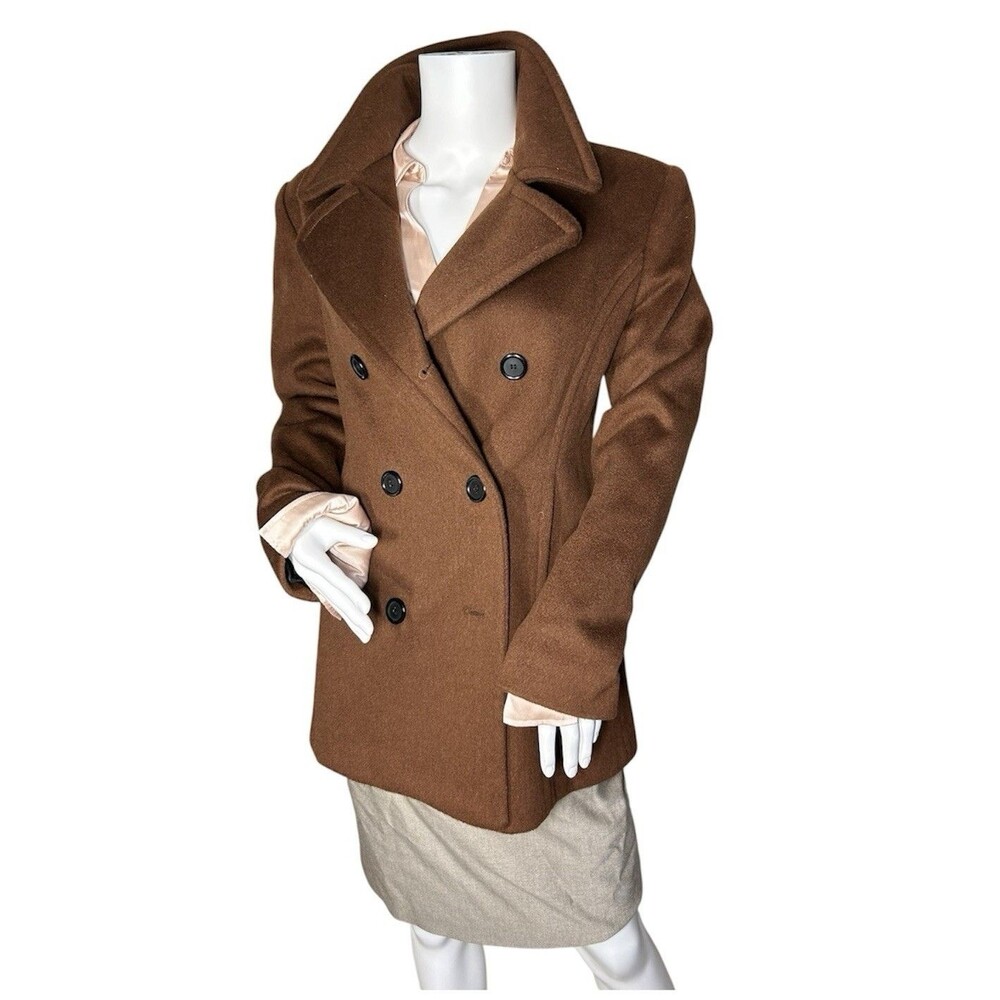 Vintage Fleet Street Women’s Chocolate Brown 100% Wool Pea Coat Size S Small EUC
